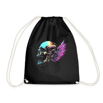 Skull with wings for bikers – colorful retro look - Drawstring Bag - black - Front