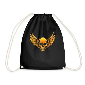 Crâne avec des ailes pour motards – Style luxueux - Sac de sport léger - noir - Devant