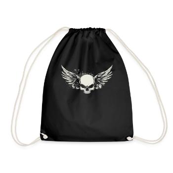 Skull with wings for bikers – Classic - Drawstring Bag - black - Front