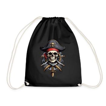 Pirate Flags Skull Jolly Roger Pirate Costume - Drawstring Bag - black - Front