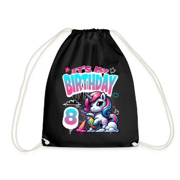 8th Birthday Unicorn Graffiti Girl - Drawstring Bag - black - Front