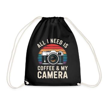 All I need is coffee & my camera - Drawstring Bag - black - Front
