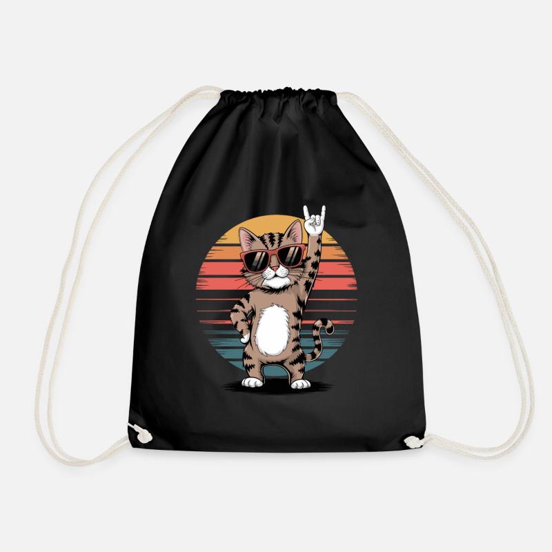 Coole Katze Mit Sonnenbrille Rockt Den Retro Look - Turnbeutel - Schwarz