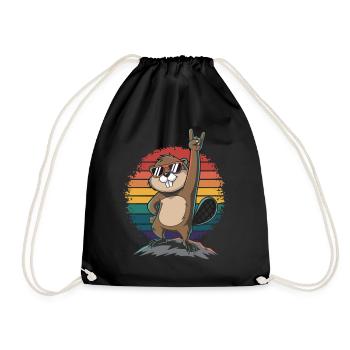 Cooler Biber Mit Sonnenbrille Auf Regenbogen - Turnbeutel - Schwarz - Vorne