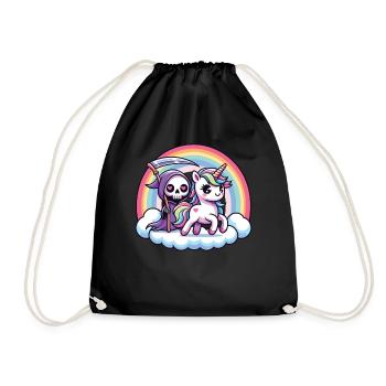 Niedliches Sensenmann und Einhorn Regenbogen - Turnbeutel - Schwarz - Vorne