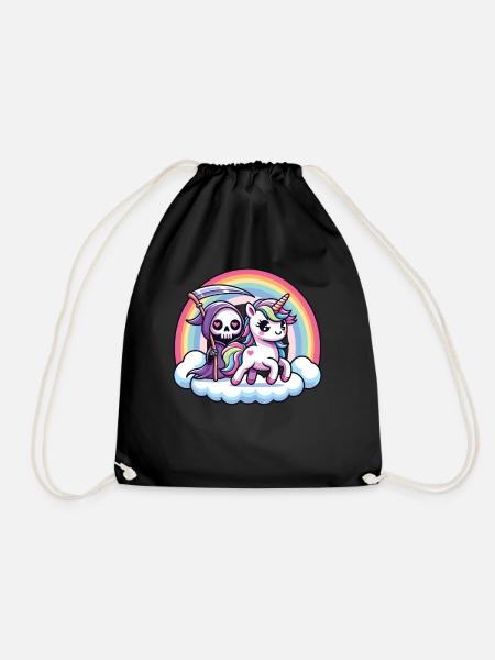 Niedliches Sensenmann und Einhorn Regenbogen - Turnbeutel - Schwarz