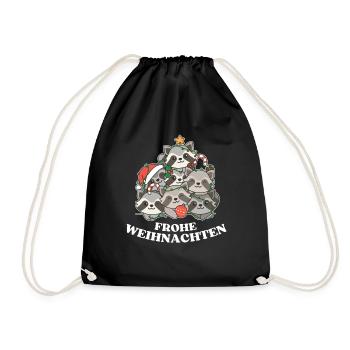 Merry Christmas Raccoon Christmas Eve Raccoons - Drawstring Bag - black - Front