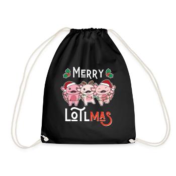 Merry Lotlmas Pun Axolotl Christmas - Drawstring Bag - black - Front