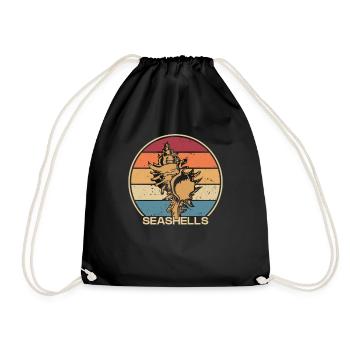 Retro Seashells Shell Shelling Bag Seashell - Drawstring Bag - black - Front