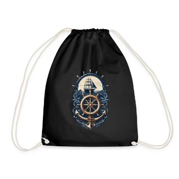 Nautical Adventure Sailing Ship Compass - Drawstring Bag - black - Front