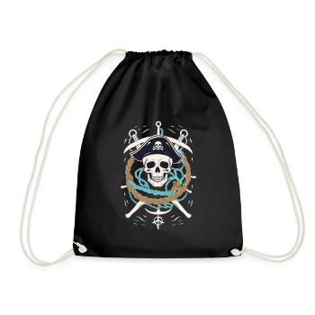 Funny Pirate Outfit Jolly Roger Design - Drawstring Bag - black - Front