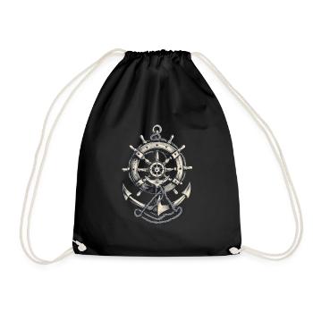 Nautisches Steuerrad Und Anker Design - Turnbeutel - Schwarz - Vorne