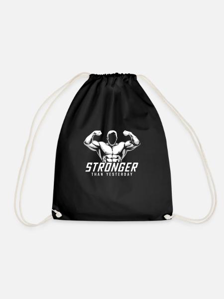 Stronger than yesterday / Body Builder Fitness - Drawstring Bag - black