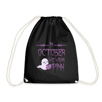 Cute Ghost with Pumpkin In October We Wear Pink - Drawstring Bag - black - Front