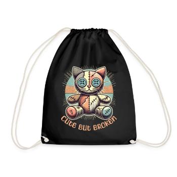 Mental Psychopath Cute But Broken Cat - Drawstring Bag - black - Front