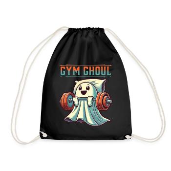 Gym Ghoul Funny Fitness Ghost Illustration - Drawstring Bag - black - Front