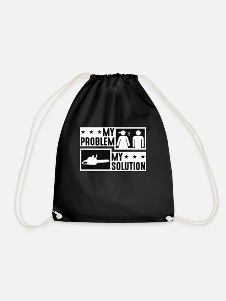 Logging My Problem My Pictogram Dad Mom Woodworker - Drawstring Bag - black