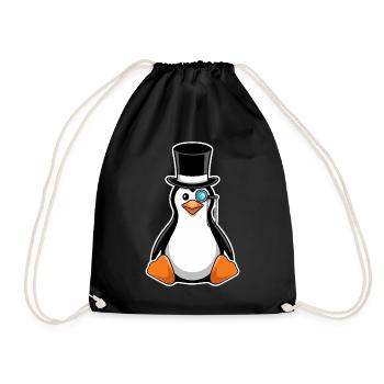Pingouin élégant avec chapeau haut de forme et monocle - Sac de sport léger - noir - Devant
