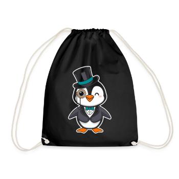 Eleganter Pinguin Mit Zylinder Und Monokel - Turnbeutel - Schwarz - Vorne