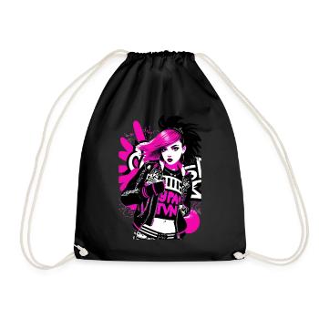 Urban Punk Straßenkunst mit neonpinken Akzenten - Turnbeutel - Schwarz - Vorne