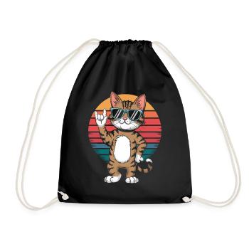 Chat cool avec des lunettes de soleil devant le rétro - Sac de sport léger - noir - Devant