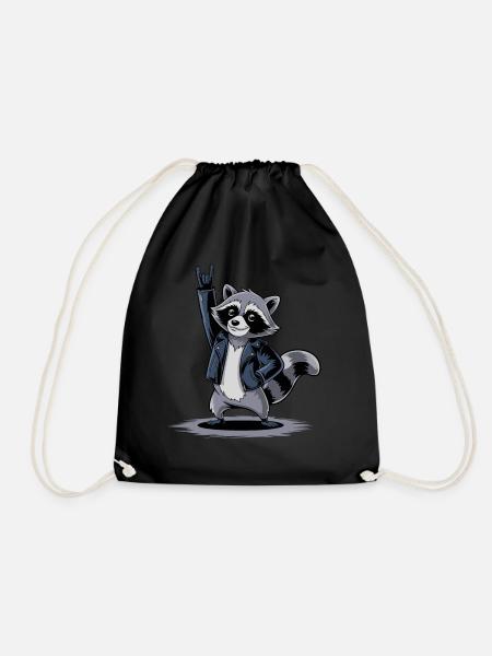 Rockiger Waschbär Mit Lederjacke Und Coolen Vibes - Turnbeutel - Schwarz