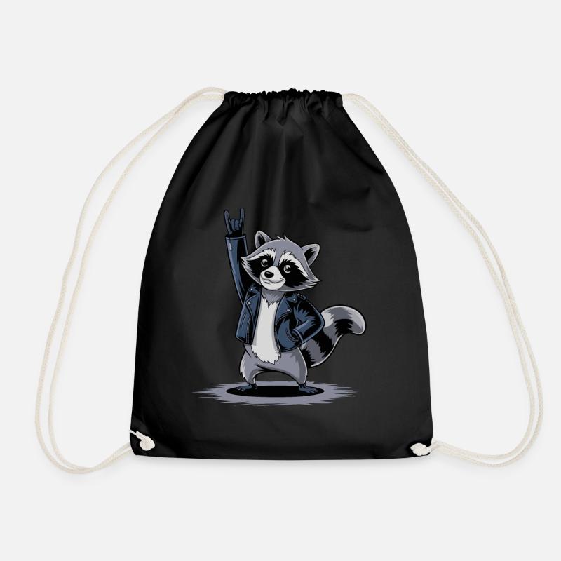 Rockiger Waschbär Mit Lederjacke Und Coolen Vibes - Turnbeutel - Schwarz