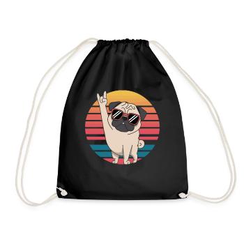 Retro Pug with sunglasses rocks the stage - Drawstring Bag - black - Front
