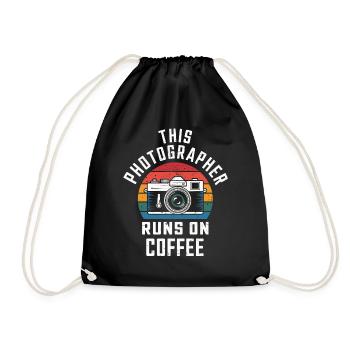 This photographer is running on Coffee Camera Retro - Drawstring Bag - black - Front