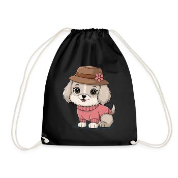 Chien mignon avec chapeau et pull - Sac de sport léger - noir - Devant