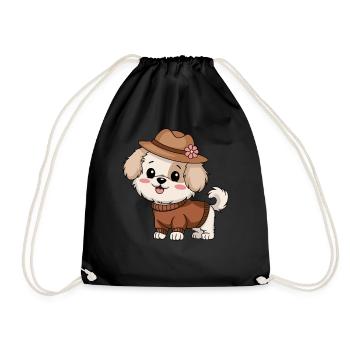 Cute dog with hat and sweater - Drawstring Bag - black - Front
