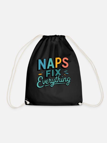 Naps Fix Everything - Sleepy Retro Humor Design - Drawstring Bag - black