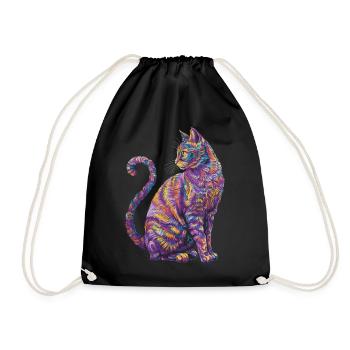 Lebendige psychedelische Katze - Bunte Katzenkunst - Turnbeutel - Schwarz - Vorne