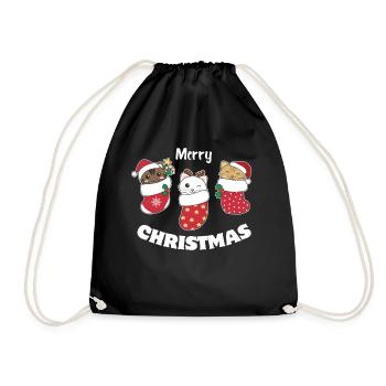 Cute cats in Christmas socks for Christmas - Drawstring Bag - black - Front