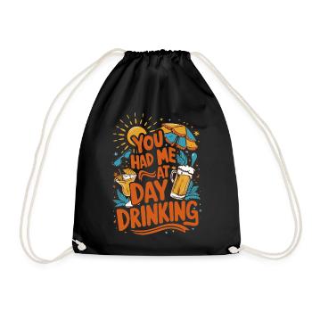 Day Drinking Funny Humor Quote Retro Style - Drawstring Bag - black - Front