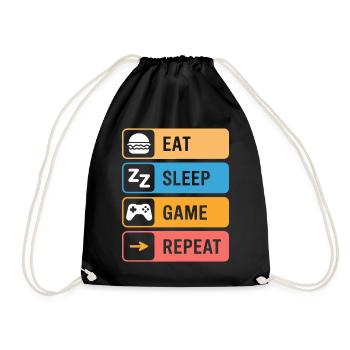 Eating, sleeping, gaming, repeating – gamer saying - Drawstring Bag - black - Front