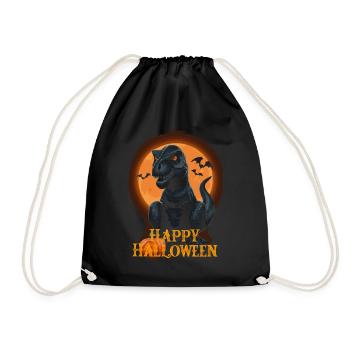 Happy Halloween – Pumpkin and Bat T-REX - Drawstring Bag - black - Front
