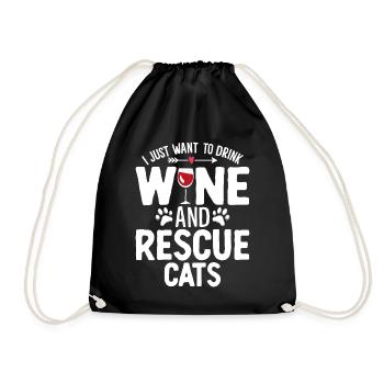 Funny Cat Rescue Pet Shelter Animal Activist Wine - Drawstring Bag - black - Front