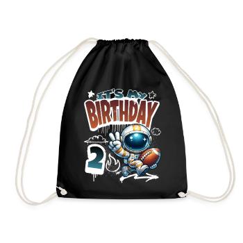 Astronaut 2nd Birthday Football - Drawstring Bag - black - Front