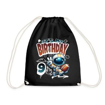 Astronaut 9th Birthday Football - Drawstring Bag - black - Front