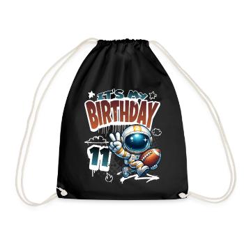 Astronaut 11th Birthday Football - Drawstring Bag - black - Front