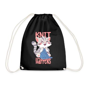 Knit Happens - Turnbeutel - Schwarz - Vorne