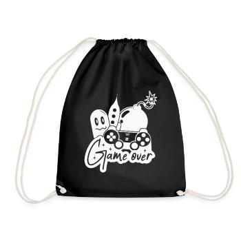 Gaming Gamer Game Over Controller Ghost Bomb - Drawstring Bag - black - Front