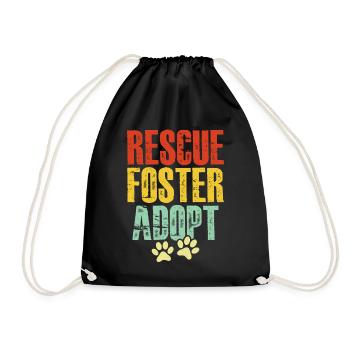Rescue Foster Adopt Retro Pet Shelter Funny - Drawstring Bag - black - Front