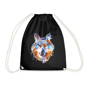 Funny Colorful Wolf Face - Drawstring Bag - black - Front