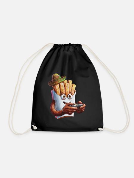 Lustig Fast Food Gaming Pizza Gamer Zocker Zocken - Turnbeutel - Schwarz