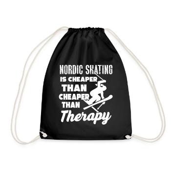 Nordic Skating Cheaper Than Therapy - Drawstring Bag - black - Front