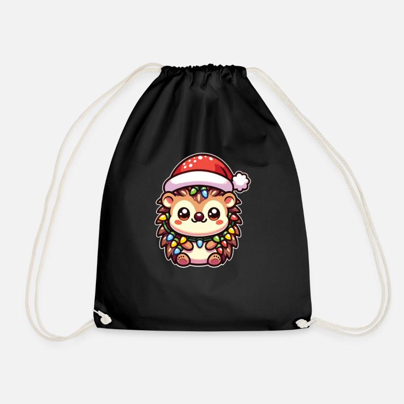 Weihnachtsmütze Weihnachten Lichterkette Igel - Turnbeutel - Schwarz