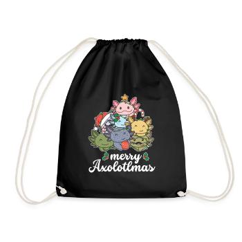 Merry Lotlmas Pun Axolotl Christmas - Drawstring Bag - black - Front