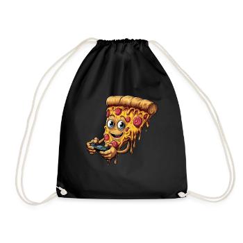 Funny Fast Food Gaming Pizza Gamer Gamer Gaming - Drawstring Bag - black - Front